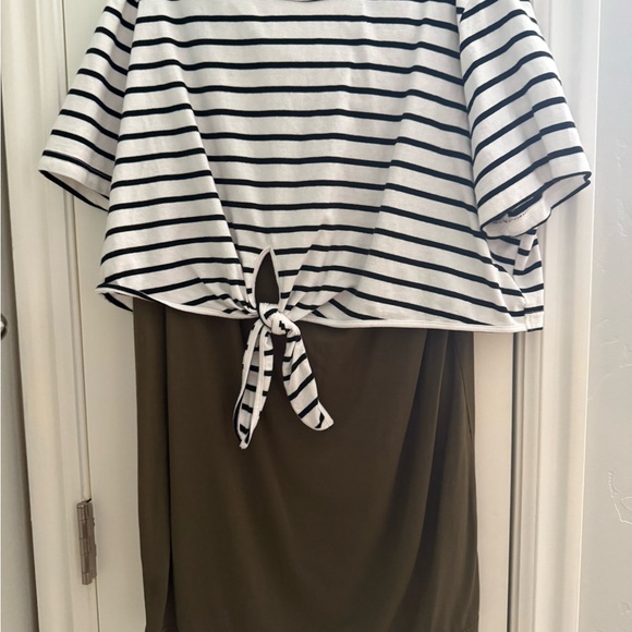 2 pc maternity dress, Olive Green Maternity Pencil Skirt with striped top - Picture 2 of 3